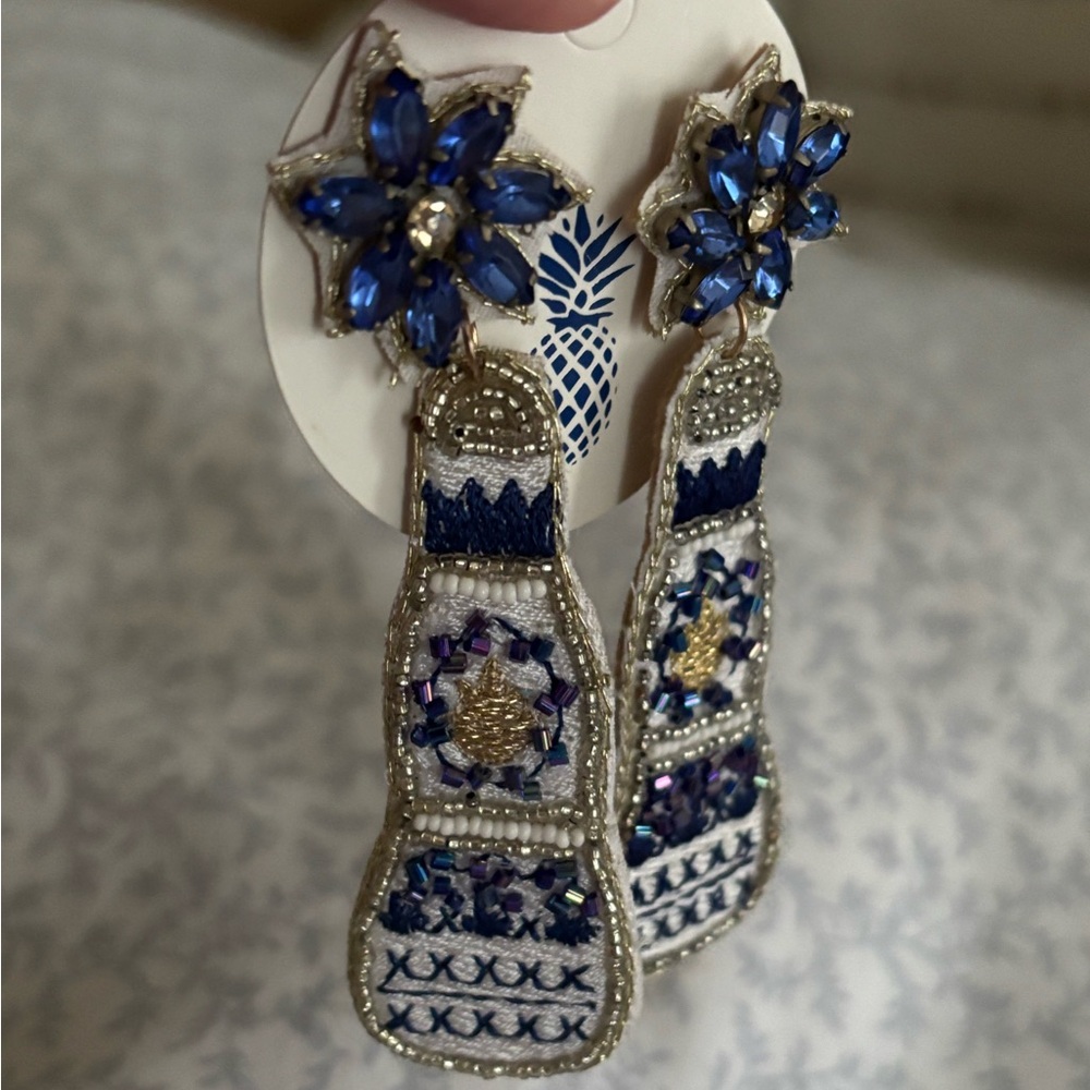 Clase Azul Reposado Blue and White Beaded Earrings